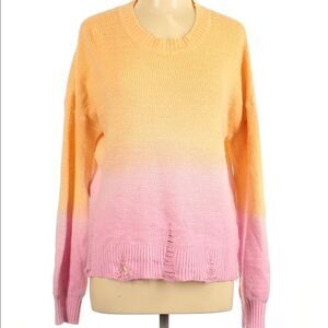 Orange Pink Ombré Distressed Slouchy sweater